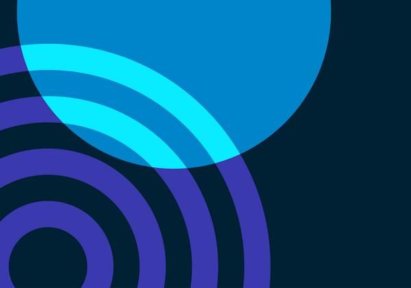 Blue and purple circle and ripple pattern over dark blue