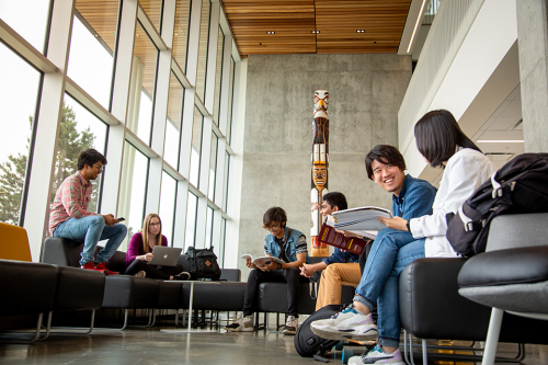 VIU students sitting in the health sciences building