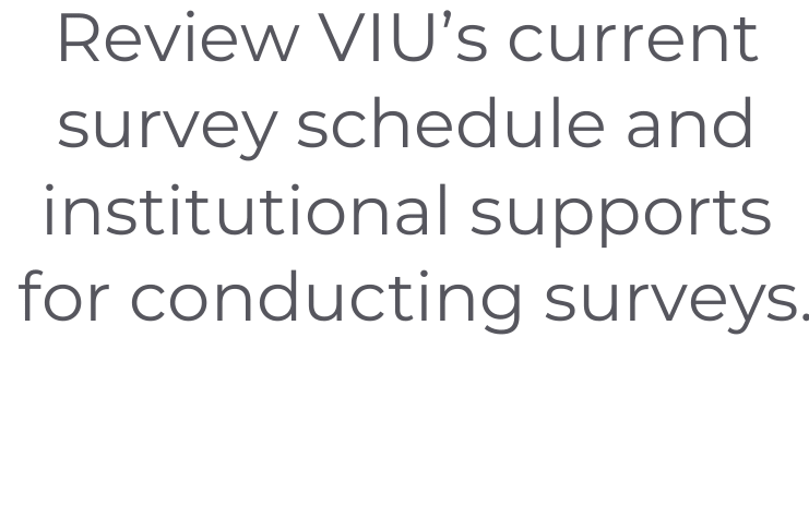 Review VIU's current survey schedule and institutional supports for conducting surveys.