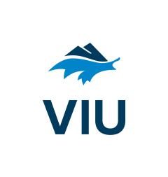 VIU logo in two shades of blue with a graphic of mountains above waves