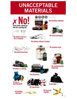 Unacceptable items for recycling